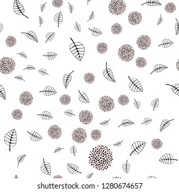 Dark Pink vector seamless abstract background with leaves, flowers. Colorful doodles on white background. Pattern for design of window blinds, curtains.