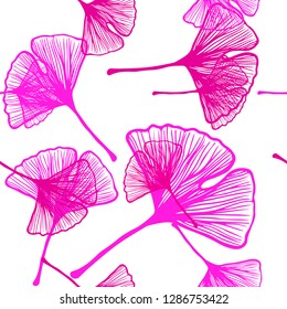 Dark Pink vector seamless abstract design with leaves. A vague abstract illustration with leaves in doodles style. Texture for window blinds, curtains.