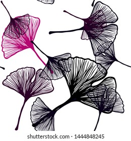 Dark Pink vector seamless abstract backdrop with leaves. Blurred decorative design in Indian style with leaves. Design for wallpaper, fabric makers.