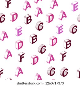 Dark Pink vector seamless backdrop with 3D english symbols. Colorful 3D alphabet signs with gradient on white background. Pattern for design of fabric, wallpapers.