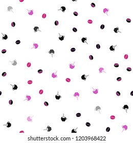 Dark Pink vector seamless background with coffee, beans. Decorative gradient design of coffee cups and beans. Pattern for menu of cafes and restaurants.