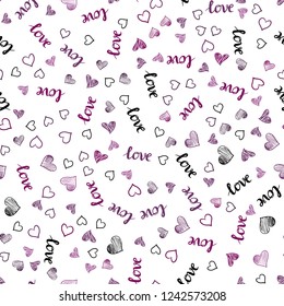 Dark Pink vector seamless background with words of love, hearts. Romantic illustration with colorful phrase LOVE YOU, hearts. Pattern for trendy fabric, wallpapers.