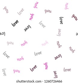 Dark Pink vector seamless background with words of love. Phrase LOVE YOU with colorful gradient in abstract style. Design for textile, fabric, wallpapers.