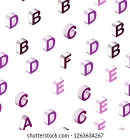 Dark Pink vector seamless background with 3D signs of alphabet. Modern geometrical illustration with 3D ABC english symbols. Texture for window blinds, curtains.