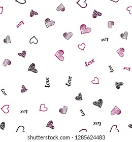 Dark Pink vector seamless background with words of love, hearts. Colorful illustration with quote LOVE YOU, hearts. Design for wallpaper, fabric makers.