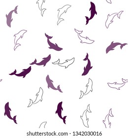 Dark Pink vector seamless background with dolphins. Isolated sea dolphins on white background. Pattern for marine leaflets.