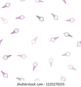 Dark Pink vector seamless cover with sundae ice-cream. Illustration with set of delicious sweet ice-cream cones. Template of a black hot beverage in a cafe.