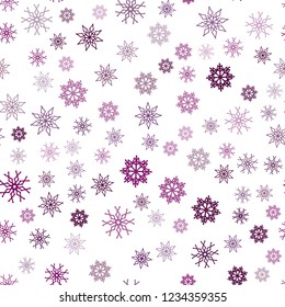 Dark Pink vector seamless cover with beautiful snowflakes. Snow on blurred abstract background with gradient. Trendy design for wallpaper, fabric makers.