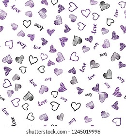 Dark Pink vector seamless cover with quote LOVE YOU, hearts. Colorful gradient phrase LOVE YOU, hearts in abstract style. Template for business cards, websites.