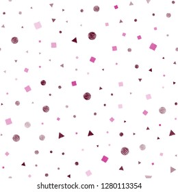 Dark Pink vector seamless cover with polygonal style with circles. Abstract illustration with colorful dots, lines, cubes. Design for textile, fabric, wallpapers.