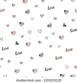 Dark Pink vector seamless cover with quote LOVE YOU, hearts. Illustration with words of love, hearts in abstract style. Template for business cards, websites.