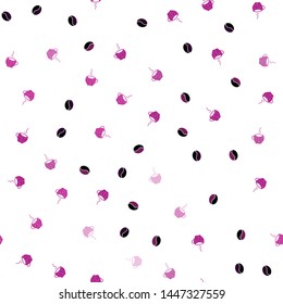 Dark Pink vector seamless cover with set of coffee beans. Gradient abstract collection of coffee cups and beans. Pattern for ads of breakfast, lunch, dinner.