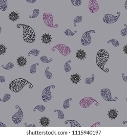 Dark Pink vector seamless doodle texture with leaves and flowers. Glitter abstract illustration with leaves and flowers. Template for backgrounds of cell phones.