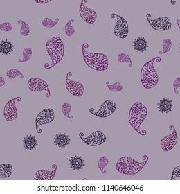 Dark Pink vector seamless doodle backdrop with leaves and flowers. Glitter abstract illustration with leaves and flowers. Elegant pattern for your brand book.