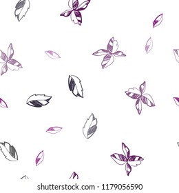 Dark Pink vector seamless doodle background with leaves. Shining colored illustration with leaves in doodle style. Template for business cards, websites.