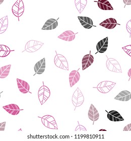 Dark Pink vector seamless doodle pattern with leaves. Blurred decorative design in Indian style with leaves. Pattern for design of fabric, wallpapers.