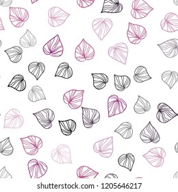 Dark Pink vector seamless doodle background with leaves. Shining colored illustration with leaves in doodle style. Pattern for trendy fabric, wallpapers.