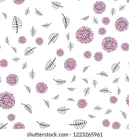 Dark Pink vector seamless doodle pattern with leaves, flowers. Design in Indian style on white background. Pattern for design of window blinds, curtains.