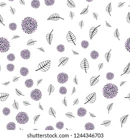 Dark Pink vector seamless doodle pattern with leaves, flowers. Gradient Leaves, flowers on white background. Template for business cards, websites.