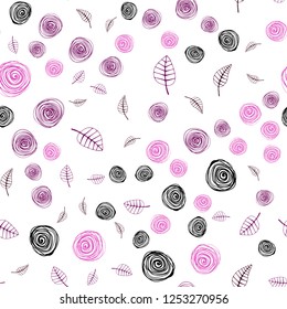 Dark Pink vector seamless doodle backdrop with leaves and flowers. Illustration with doodles on abstract template. Design for textile, fabric, wallpapers.