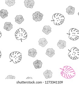 Dark Pink vector seamless doodle background with flowers, leaves. Doodle illustration of leaves and flowers in Origami style. Template for business cards, websites.