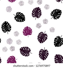 Dark Pink vector seamless doodle pattern with flowers, leaves. Illustration with doodles on abstract template. Design for wallpaper, fabric makers.