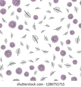 Dark Pink vector seamless doodle backdrop with leaves, flowers. Colorful doodles on white background. Design for textile, fabric, wallpapers.