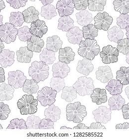 Dark Pink vector seamless doodle pattern with flowers. Sketchy doodle flowers on white background. Design for textile, fabric, wallpapers.