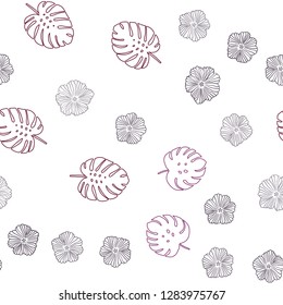 Dark Pink vector seamless doodle background with flowers, leaves. Brand new colored illustration with leaves and flowers. Texture for window blinds, curtains.