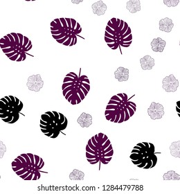 Dark Pink vector seamless doodle background with flowers, leaves. Colorful abstract illustration with leaves in doodle style. Design for wallpaper, fabric makers.