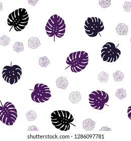 Dark Pink vector seamless doodle pattern with flowers, leaves. Shining colored illustration with leaves and flowers. Design for wallpaper, fabric makers.