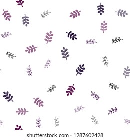 Dark Pink vector seamless doodle texture with leaves. leaves on blurred abstract background with gradient. Texture for window blinds, curtains.