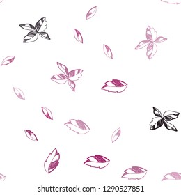 Dark Pink vector seamless doodle background with leaves. An elegant bright illustration with leaves in Natural style. Pattern for design of fabric, wallpapers.