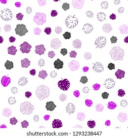 Dark Pink vector seamless doodle pattern with leaves, flowers. Decorative design in Indian style on white background. Design for textile, fabric, wallpapers.