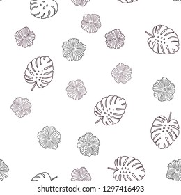 Dark Pink vector seamless doodle texture with flowers, leaves. Leaves and flowers with gradient on white background. Pattern for trendy fabric, wallpapers.
