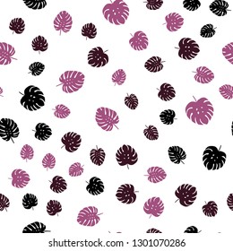 Dark Pink vector seamless doodle texture with leaves. Colorful abstract illustration with leaves in doodle style. Design for textile, fabric, wallpapers.