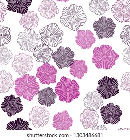 Dark Pink vector seamless doodle pattern with flowers. Flowers with gradient on white background. Template for business cards, websites.