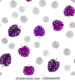 Dark Pink vector seamless doodle template with flowers, leaves. Abstract illustration with leaves, flowers in doodles style. Pattern for design of fabric, wallpapers.