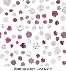Dark Pink vector seamless doodle pattern with leaves, flowers. Colorful illustration in doodle style with leaves, flowers. Pattern for design of fabric, wallpapers.