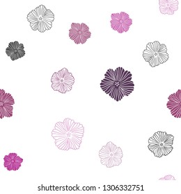 Dark Pink vector seamless doodle template with flowers. Modern abstract illustration with flowers. Texture for window blinds, curtains.