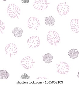 Dark Pink vector seamless doodle backdrop with flowers, leaves. Colorful illustration in doodle style with leaves, flowers. Design for wallpaper, fabric makers.