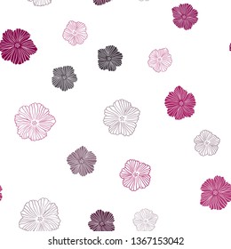 Dark Pink vector seamless doodle background with flowers. Decorative design of flowers on white background. Template for business cards, websites.