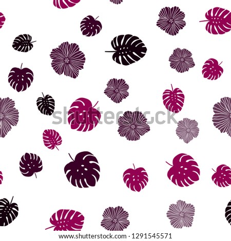 Dark Pink vector seamless doodle background with flowers, leaves. Colorful illustration in doodle style with leaves, flowers. Template for business cards, websites.