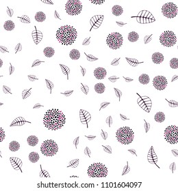 Dark Pink vector seamless elegant template with leaves and flowers. Colorful abstract illustration with leaves in doodle style. Pattern for colorful books and pages for kids.