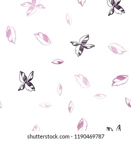 Dark Pink vector seamless elegant wallpaper with leaves. Sketchy doodles with leaves on blurred background. Pattern for trendy fabric, wallpapers.