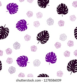 Dark Pink vector seamless elegant pattern with flowers, leaves. Illustration with doodles on abstract template. Design for textile, fabric, wallpapers.