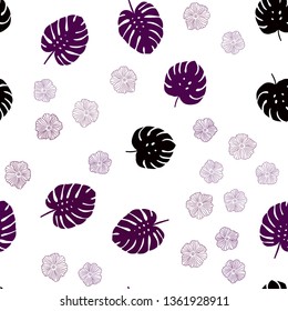 Dark Pink vector seamless elegant wallpaper with flowers, leaves. Colorful illustration in doodle style with leaves, flowers. Pattern for design of fabric, wallpapers.