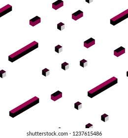 Dark Pink vector seamless, isometric layout with lines, rectangles. Glitter abstract illustration with rectangular shapes. Design for wallpaper, fabric makers.