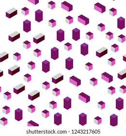 Dark Pink vector seamless, isometric cover in polygonal style. Decorative design in abstract style with rectangles. Pattern for design of fabric, wallpapers.
