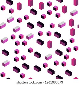 Dark Pink vector seamless, isometric background with rectangles. Beautiful illustration with rectangles and squares. Design for textile, fabric, wallpapers.